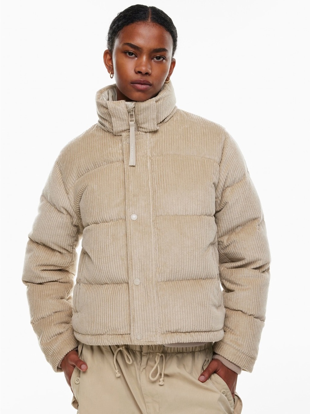 Aritzia Beige Corduroy Puffer Jacket